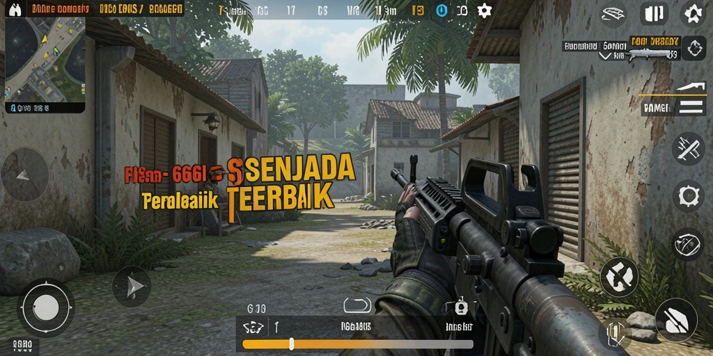 Screenshot utama menampilkan aksi pertempuran hebat dalam game FPS.