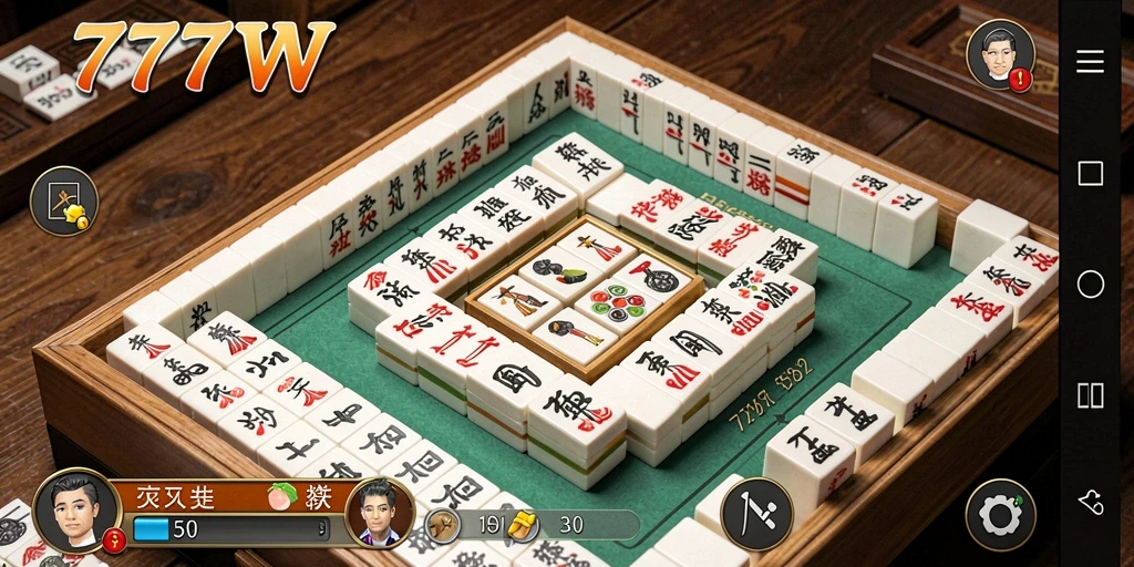 Tampilan gameplay 7777W dengan grafis Mahjong yang menarik.