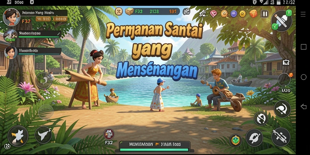 Tangkapan layar utama F32 menampilkan aksi seru dalam permainan santai.