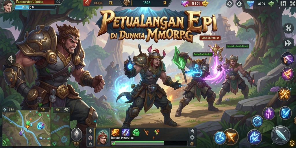 Screenshot gameplay MPO08 menampilkan pertempuran epik di dunia fantasi.