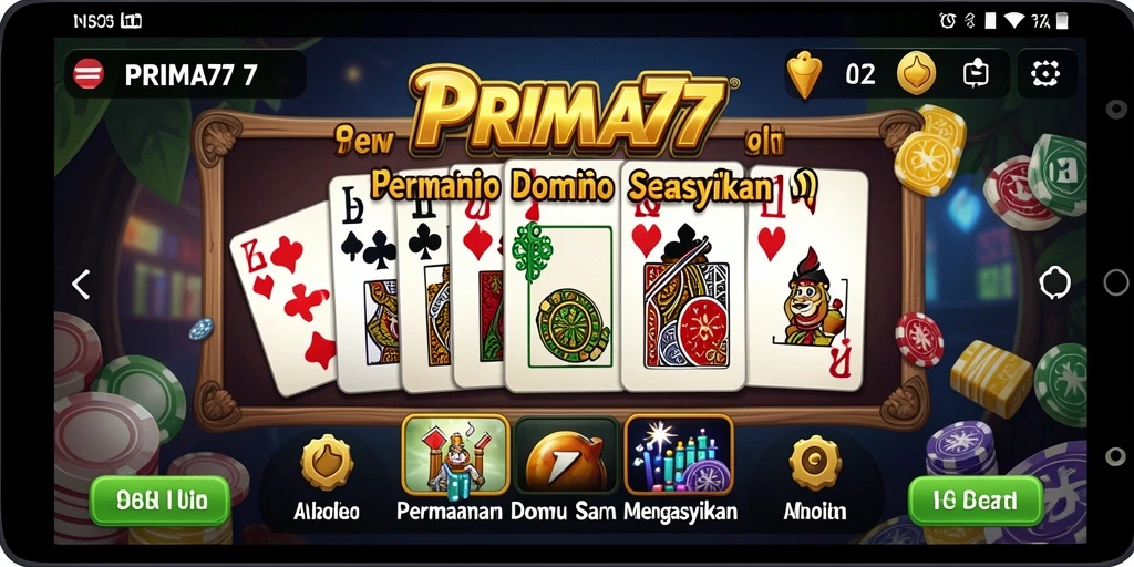 Tampilan permainan Domino seru di PRIMA77 dengan grafis menarik.