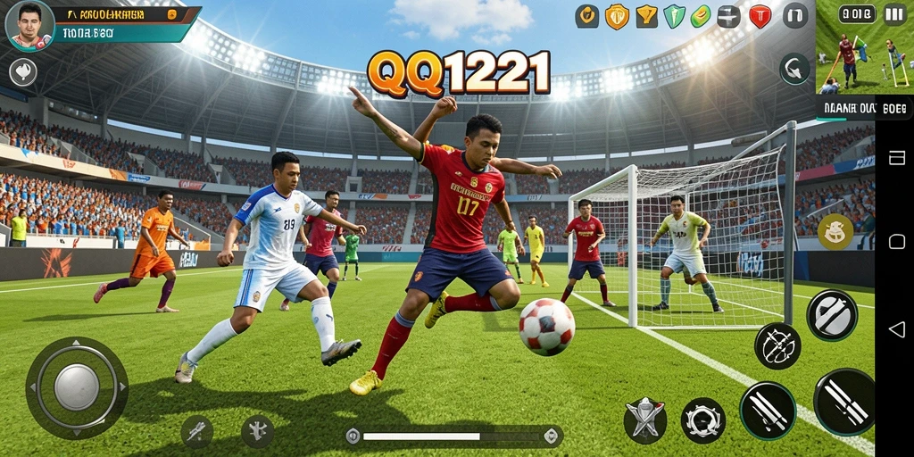 Screenshot utama QQ1221 menunjukkan aksi olahraga yang mendebarkan dan gameplay yang seru.