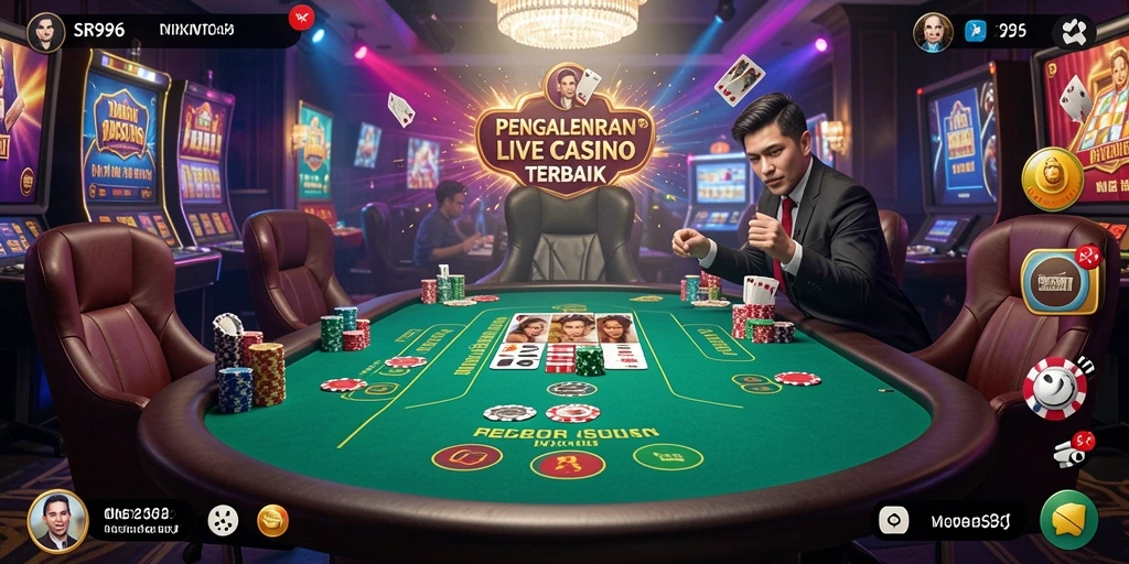 Screenshot gameplay SR996 menampilkan dealer profesional dan suasana Live Casino.