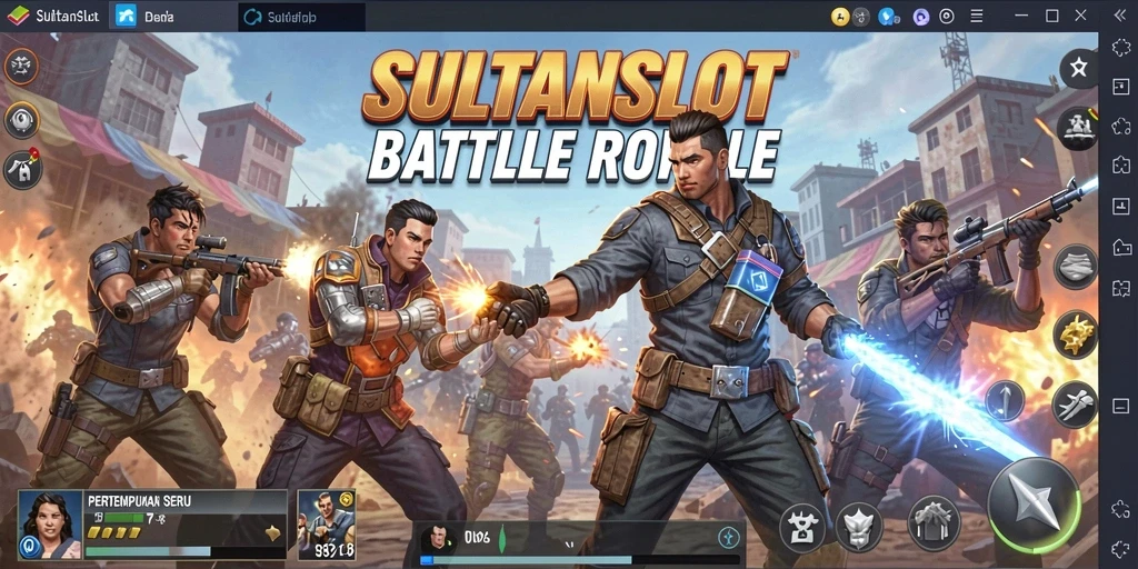 Screenshot gameplay SULTANSLOT menampilkan pertarungan epik dalam arena Battle Royale.