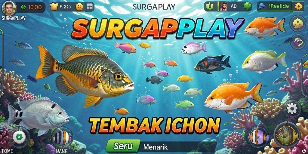 Screenshot gameplay SURGAPLAY menampilkan keseruan menangkap ikan.