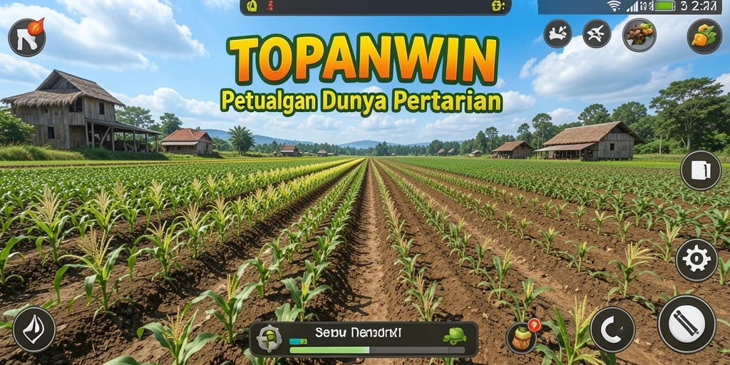 Screenshot permainan TOPANWIN menampilkan aktivitas pertanian yang dinamis.